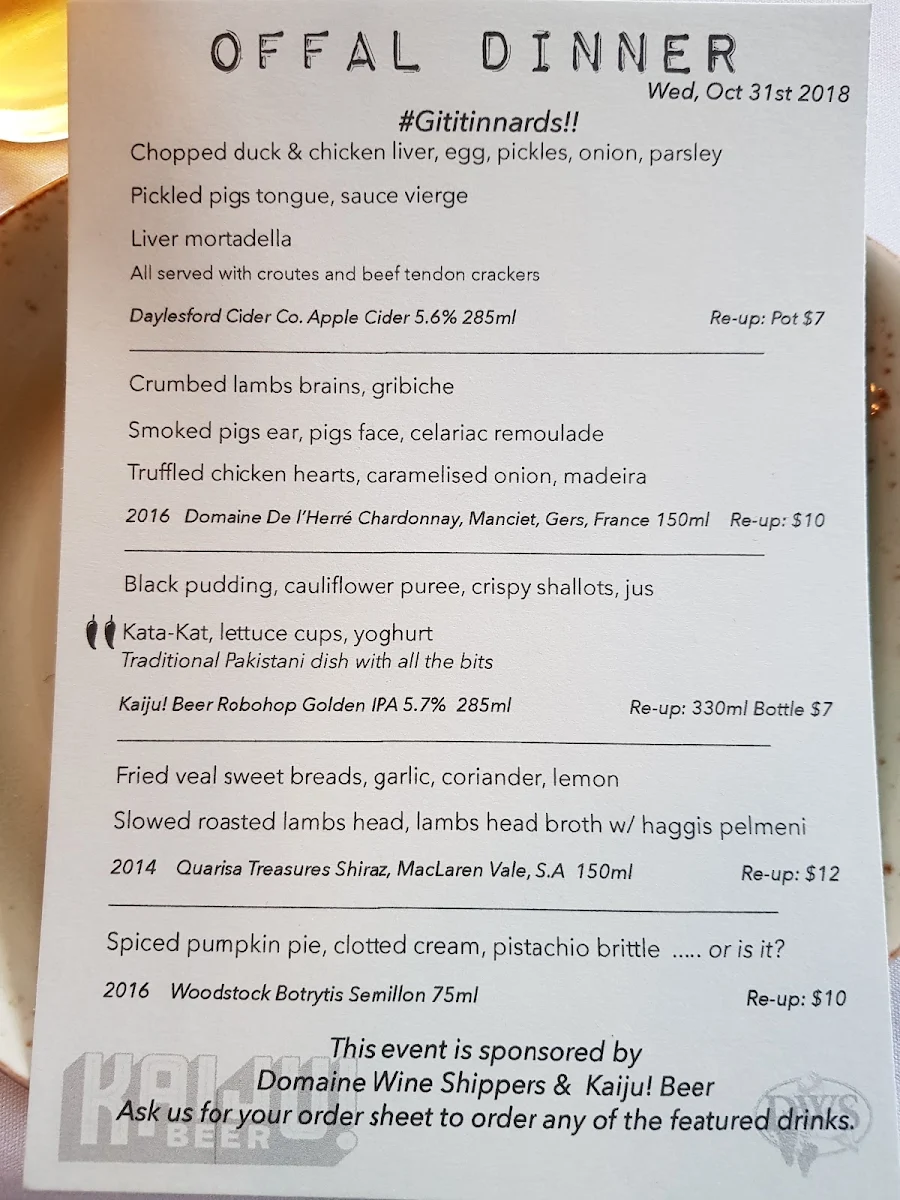 Menu, Northern Git
