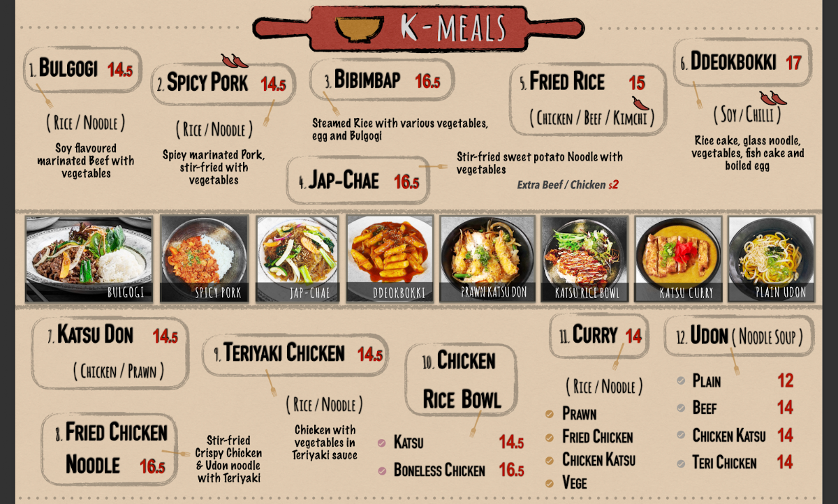 Menu, K-Chicken & Meals