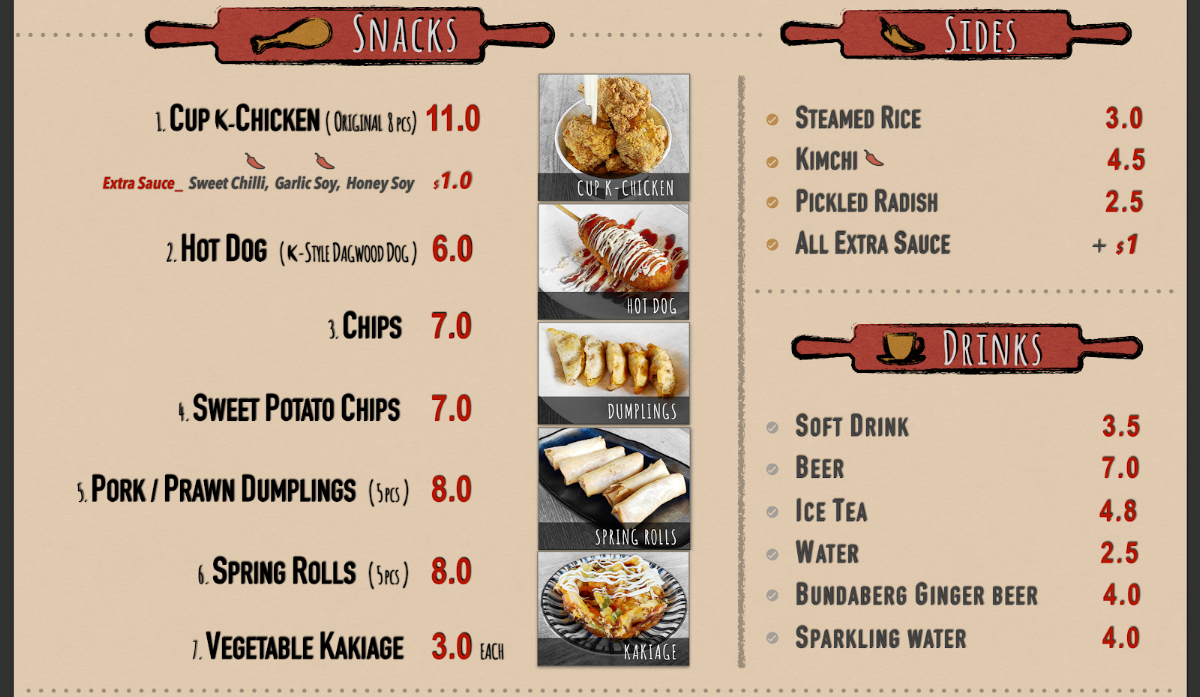 Menu, K-Chicken & Meals