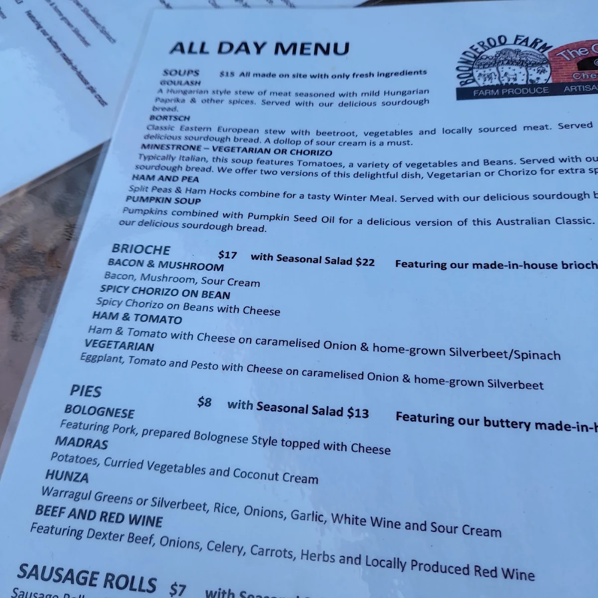 Menu, The Oven @ Cheshunt