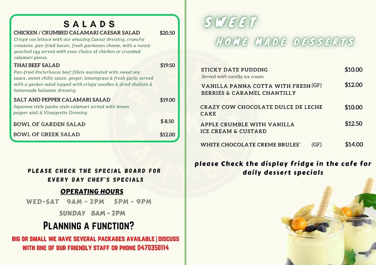 Menu, Crazy Cow Cafe & Dessert Bar