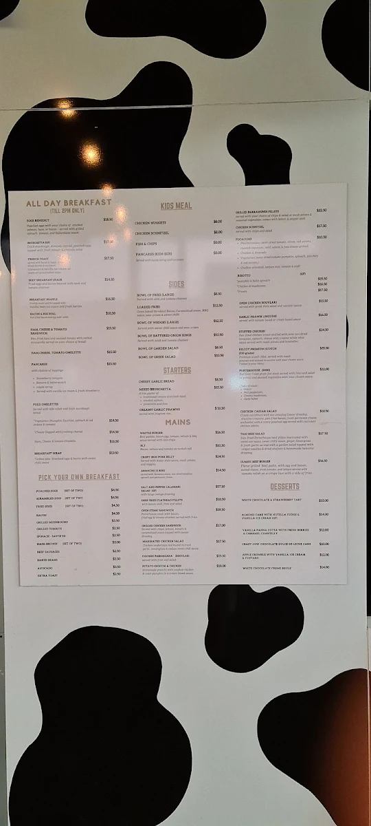 Menu, Crazy Cow Cafe & Dessert Bar
