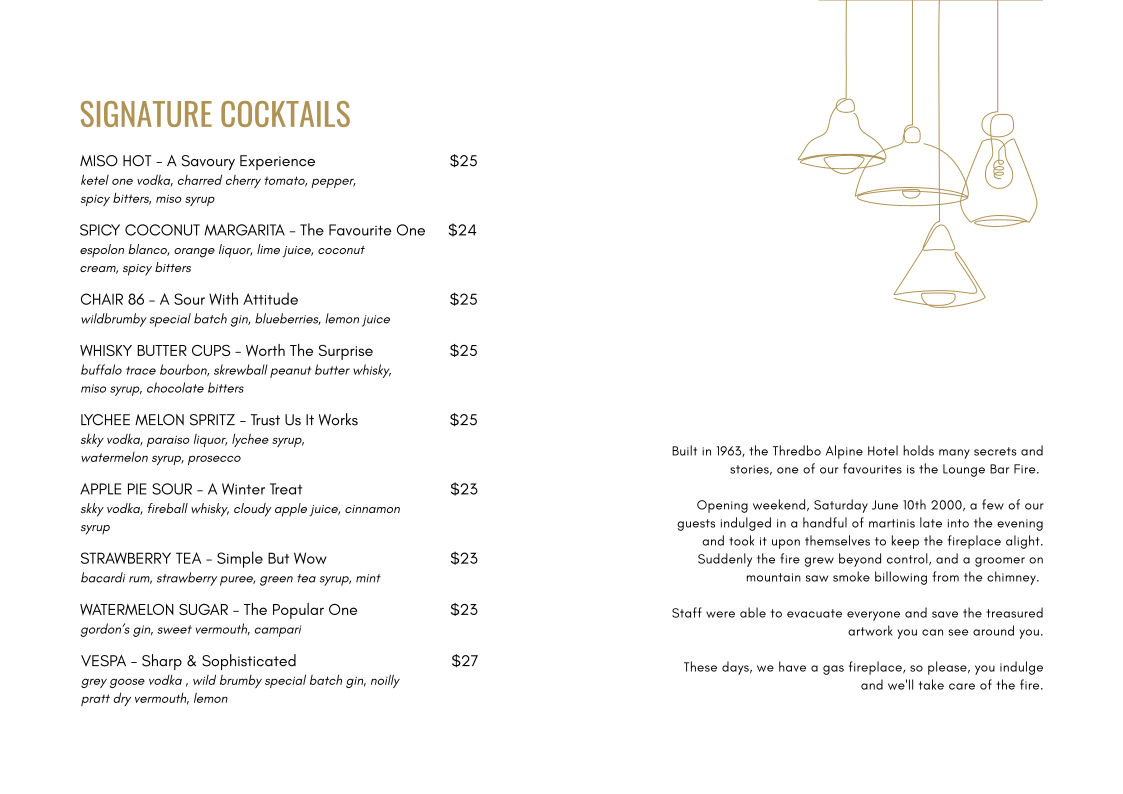 Menu, Lounge Bar