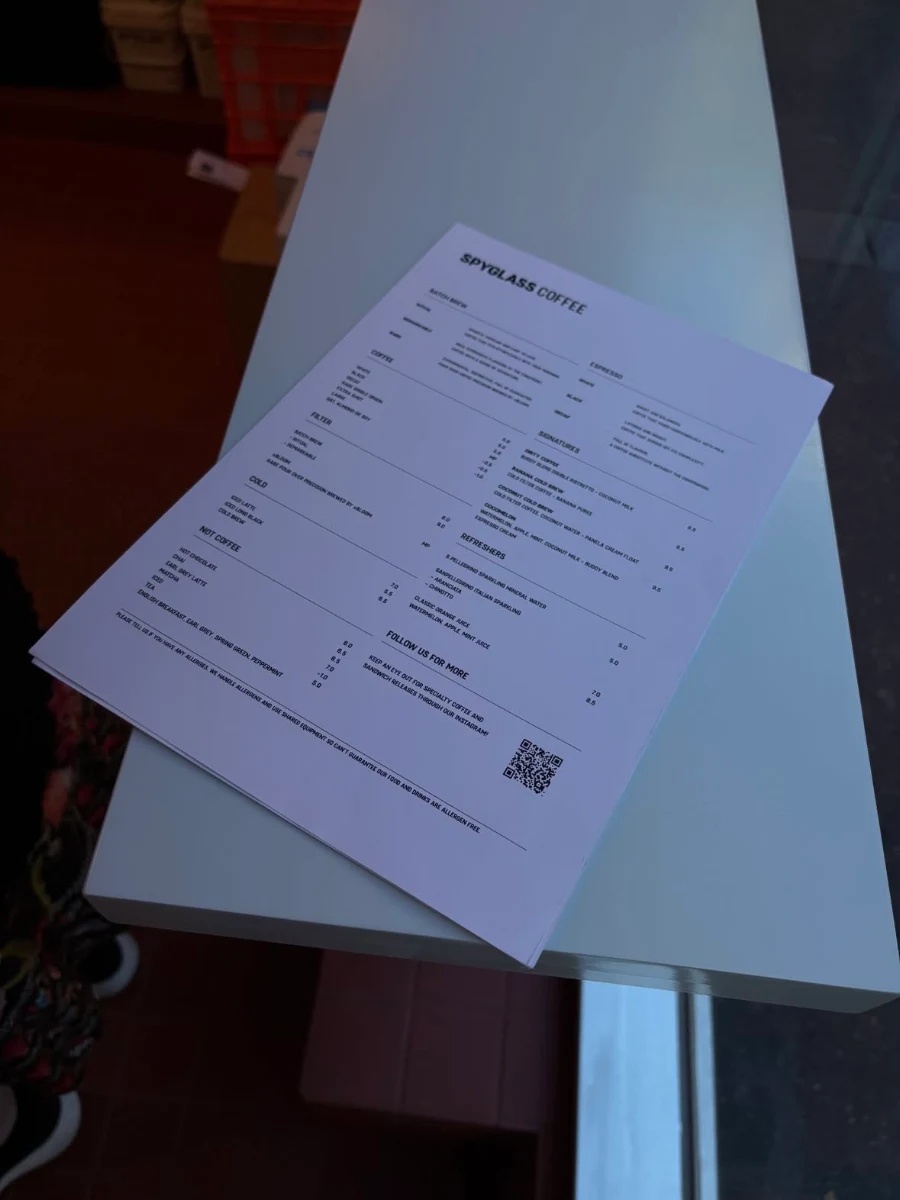 Menu, Spyglass Coffee - Bourke Street
