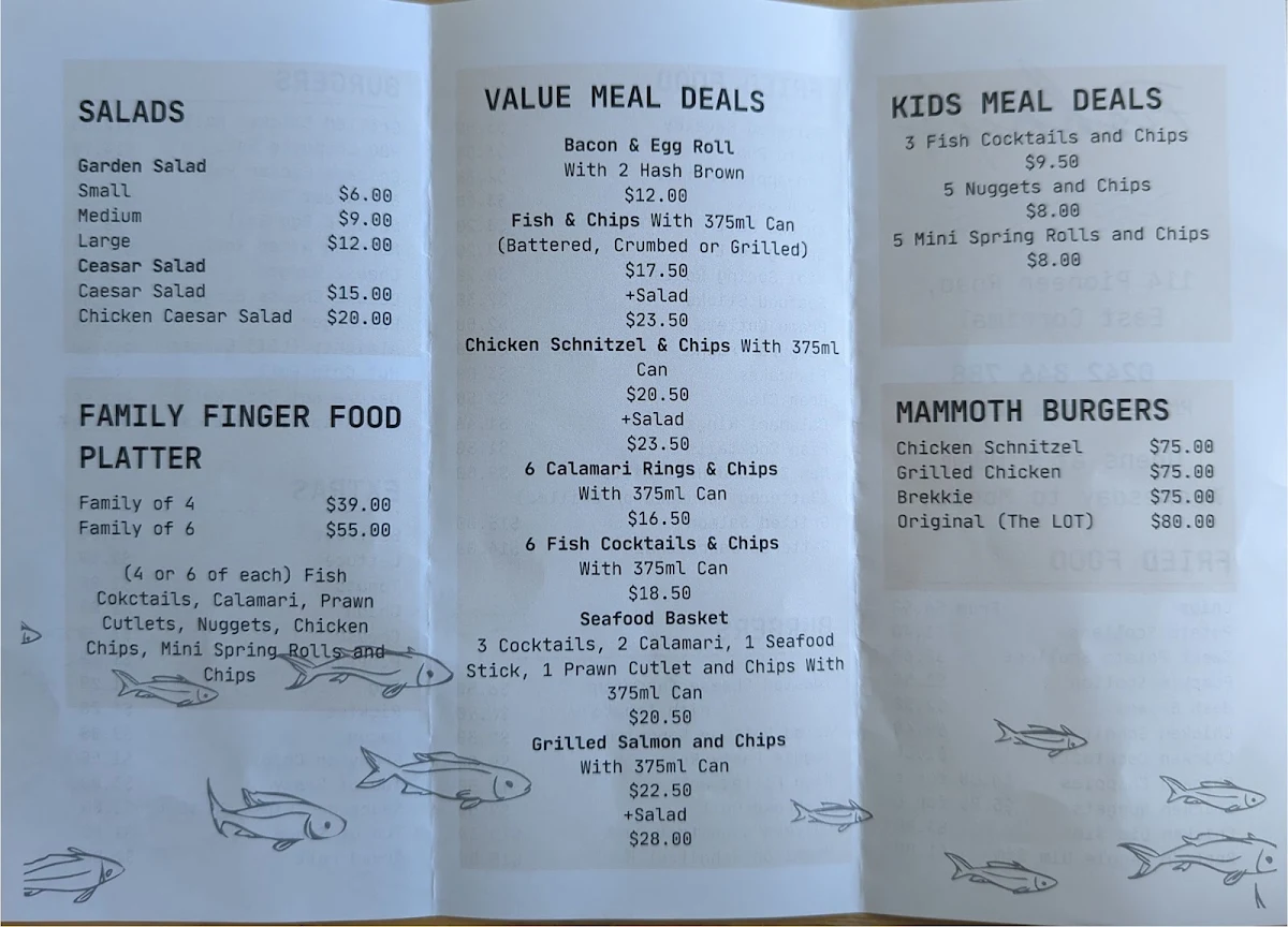 Menu, Fishnets Takeaway & Catering