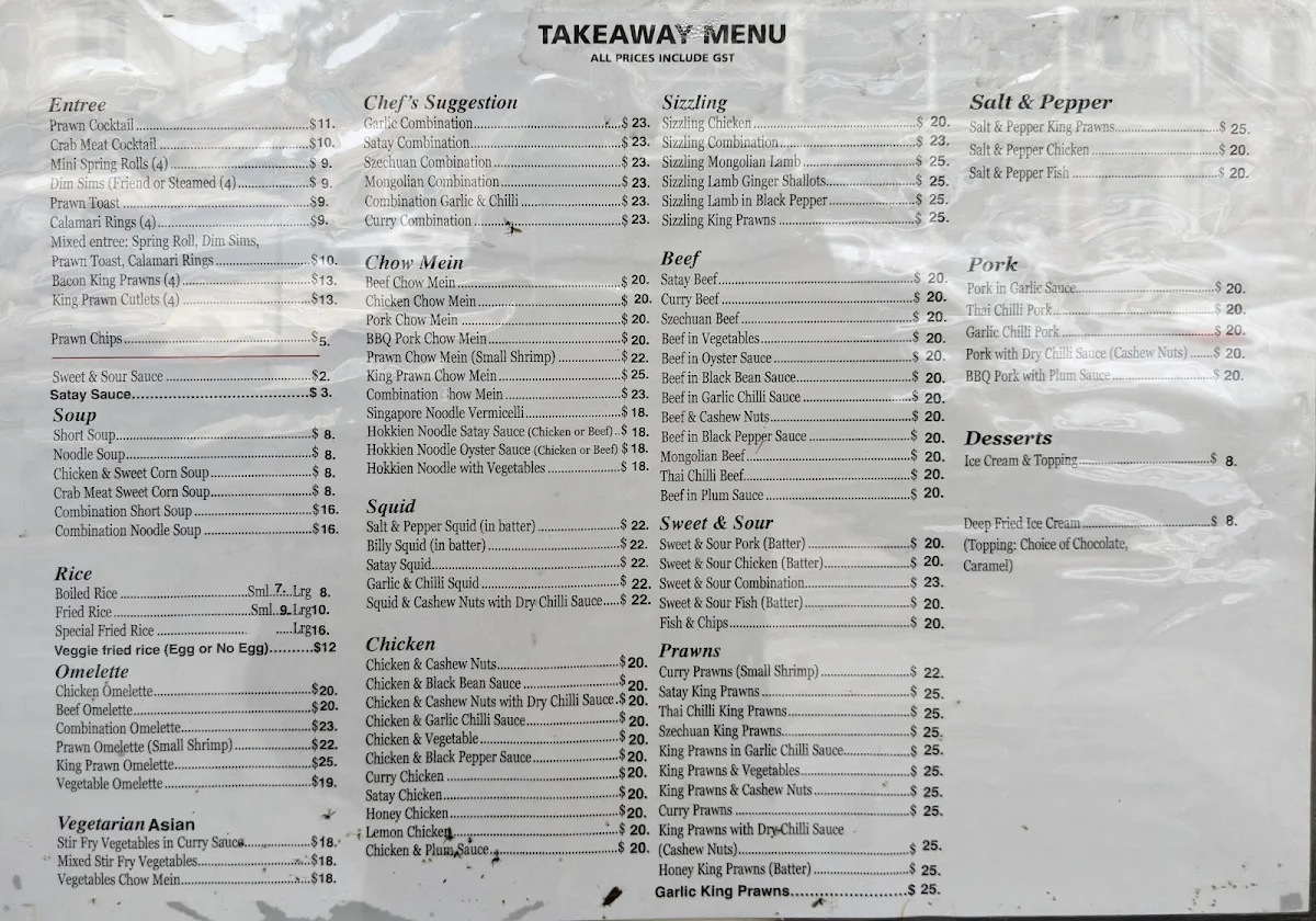 Menu, Chef Chew Chinese Takeaway