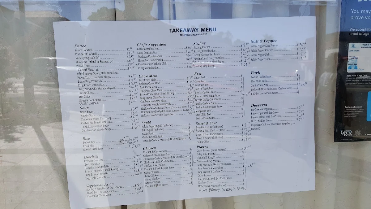 Menu, Chef Chew Chinese Takeaway