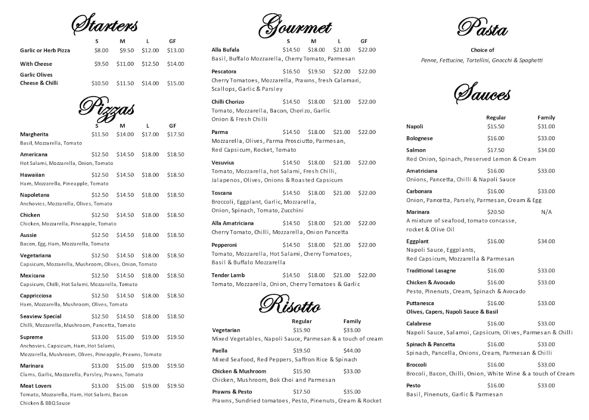 Menu, Rustica Cucina