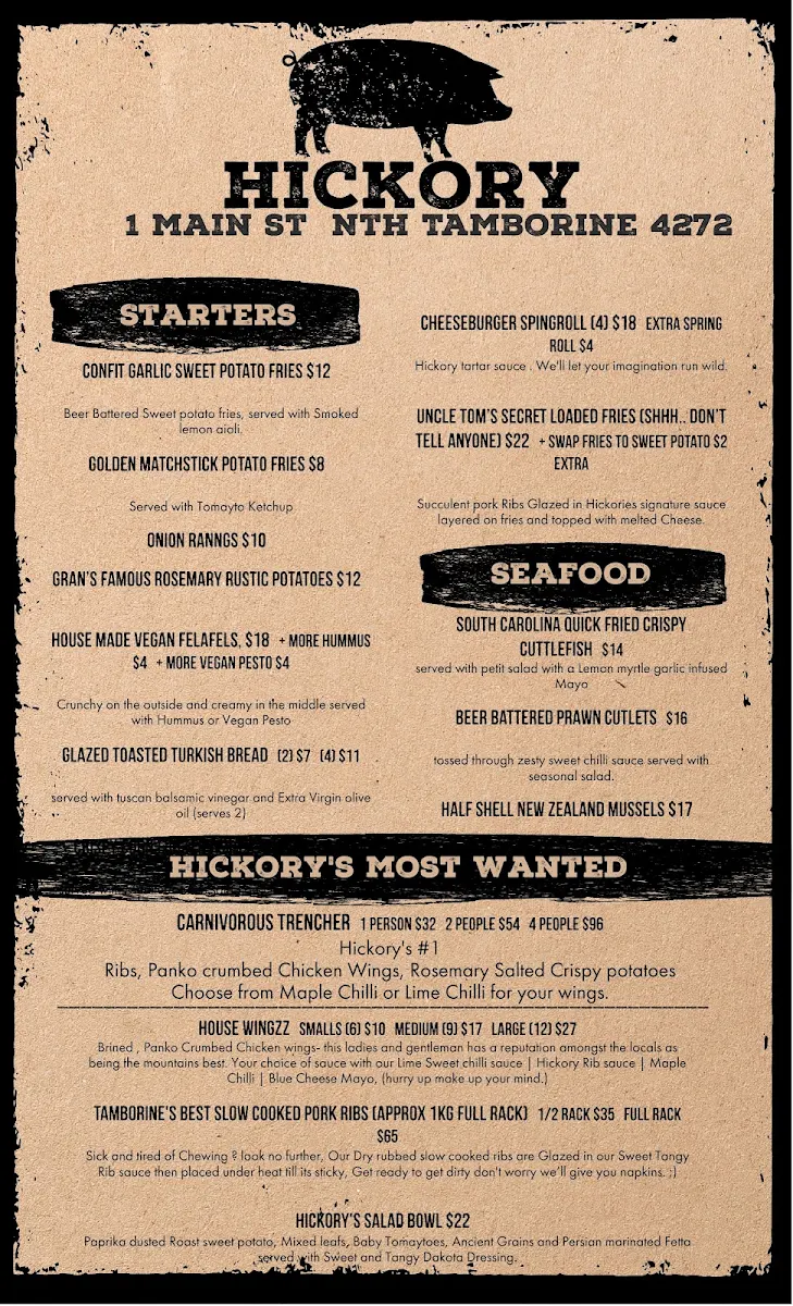 Menu, Hickory