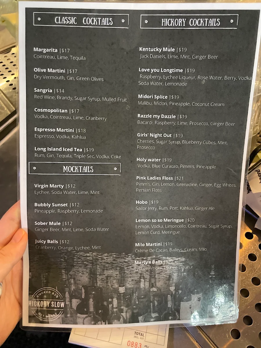 Menu, Hickory