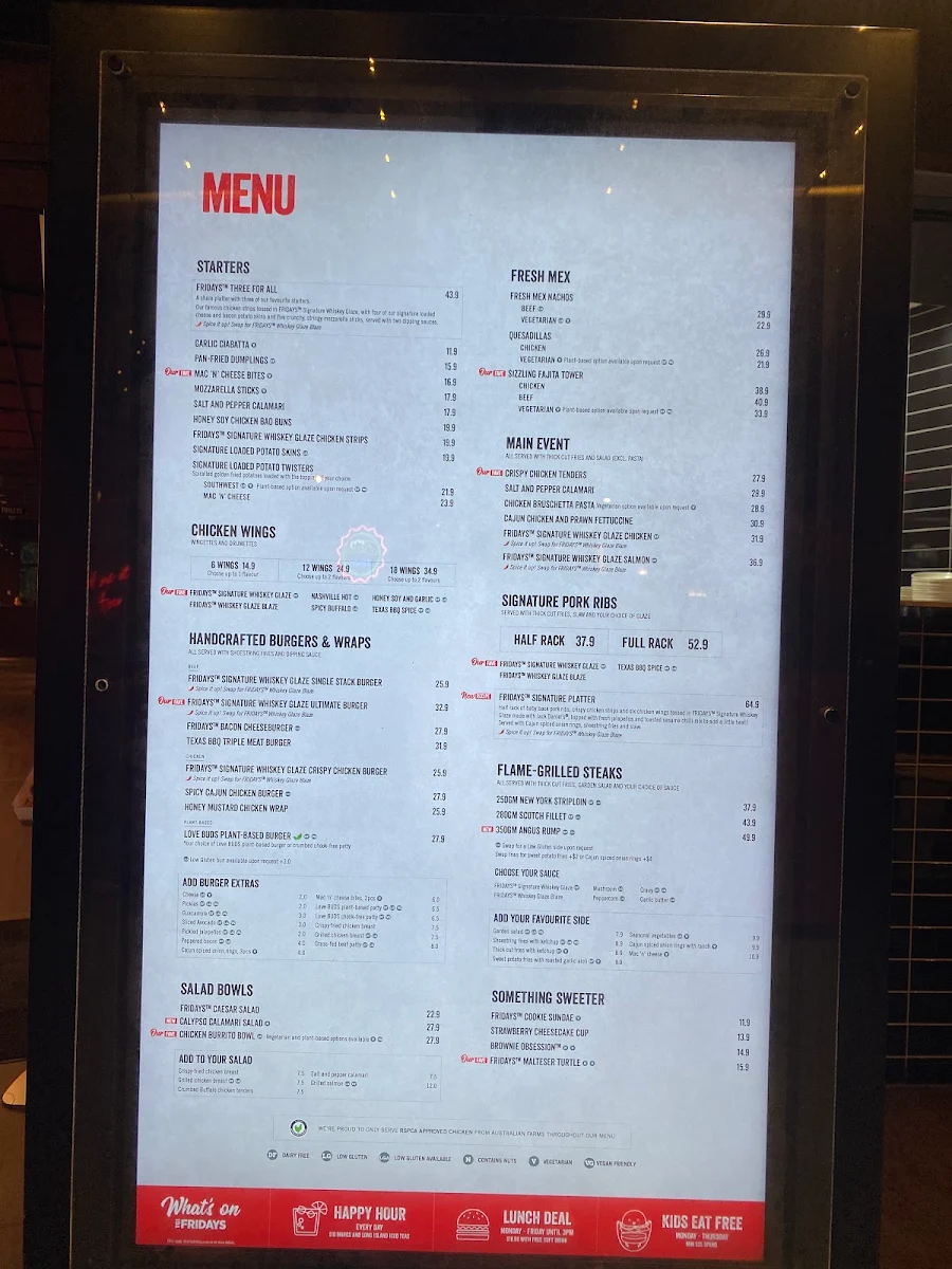 Menu, TGI Fridays Melbourne Central