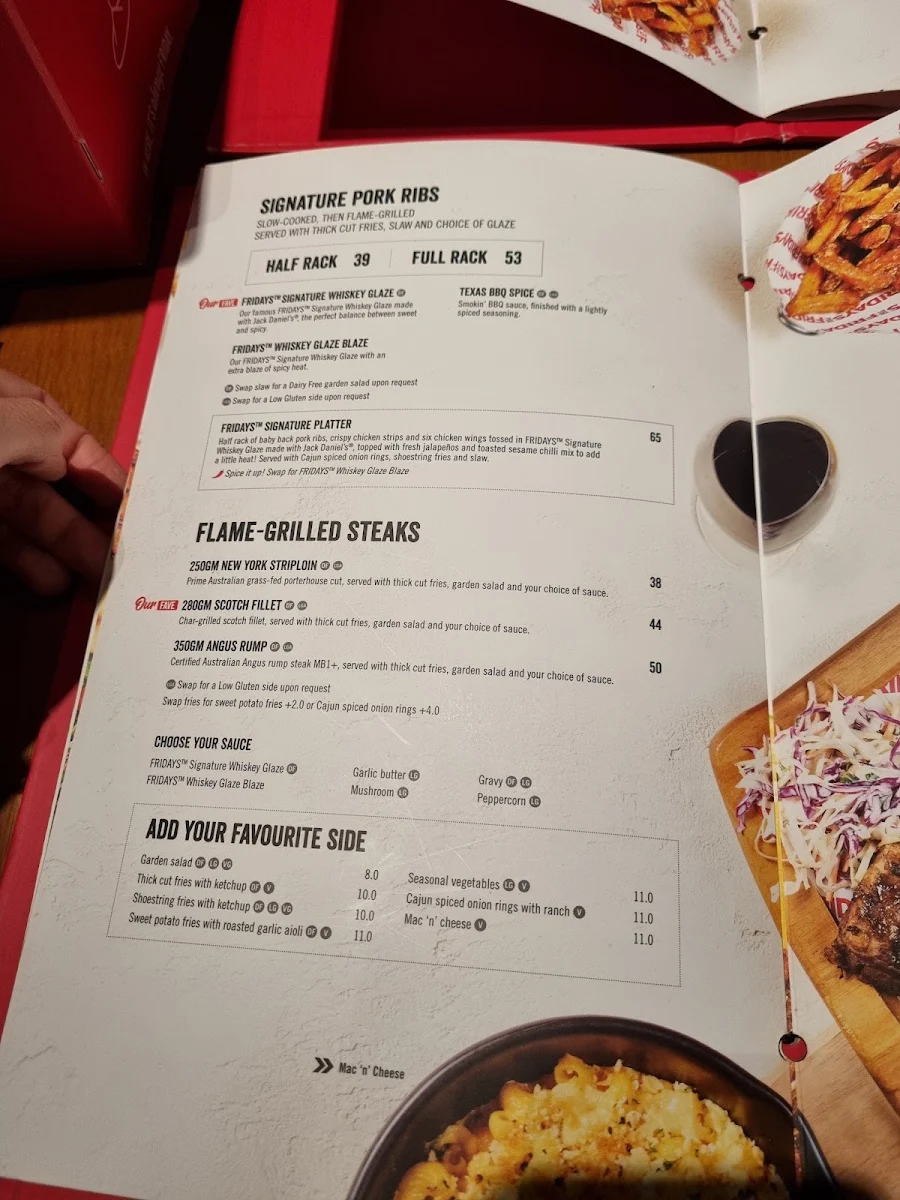 Menu, TGI Fridays Melbourne Central