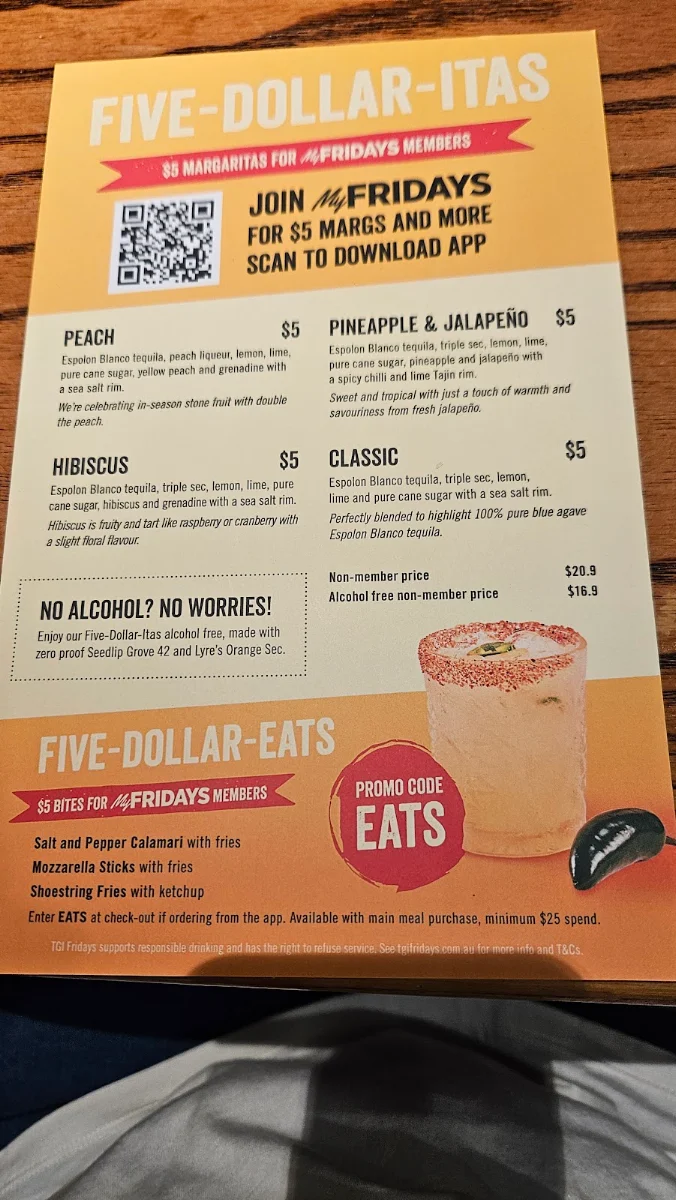 Menu, TGI Fridays Melbourne Central