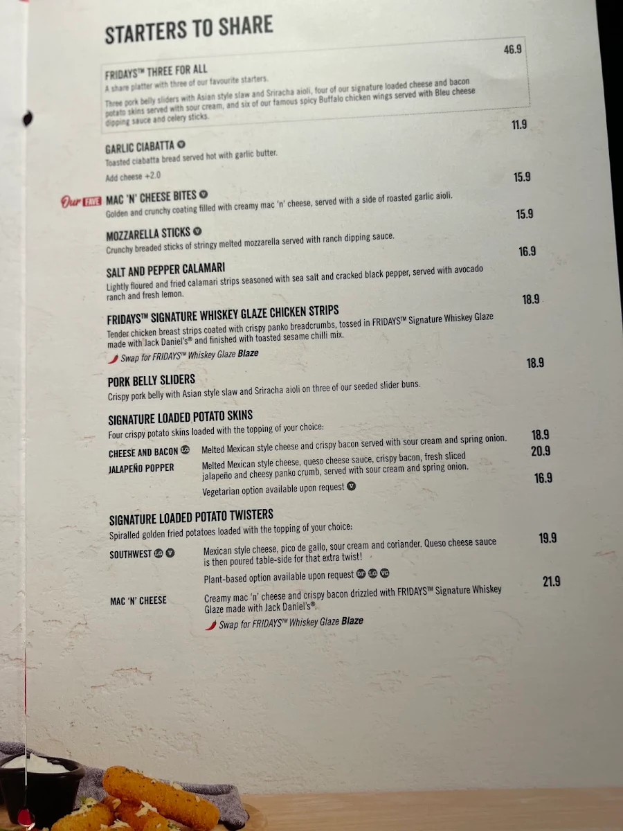 Menu, TGI Fridays Melbourne Central