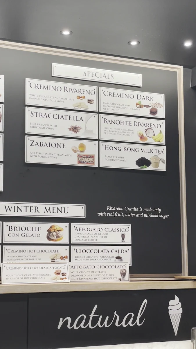 Menu, Rivareno Gelato Parramatta