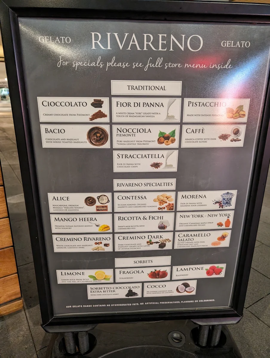 Menu, Rivareno Gelato Parramatta