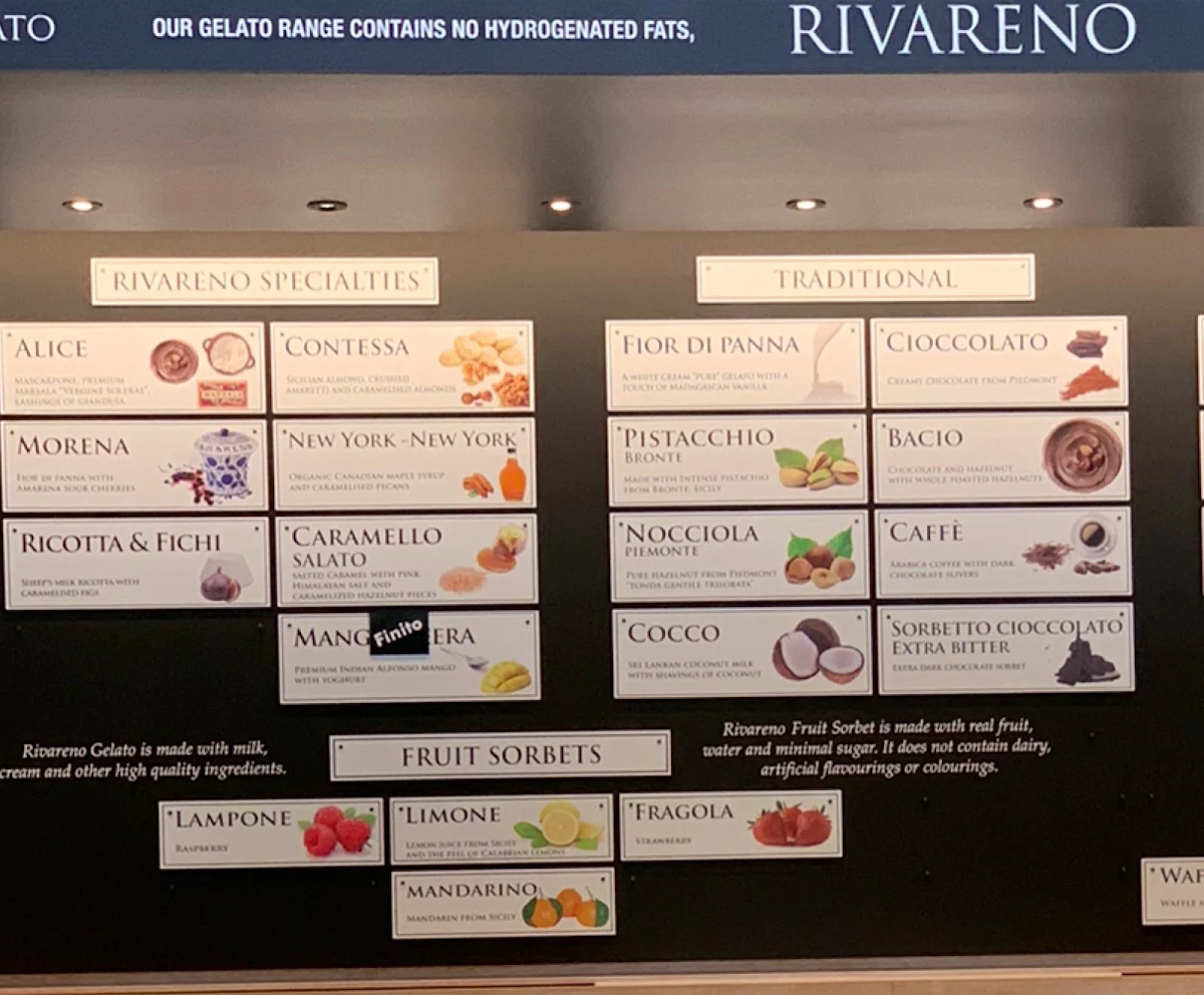 Menu, Rivareno Gelato Parramatta