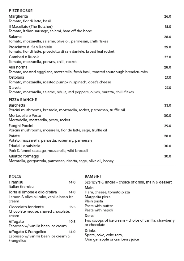 Menu, Barchetta Italian