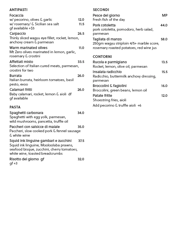 Menu, Barchetta Italian