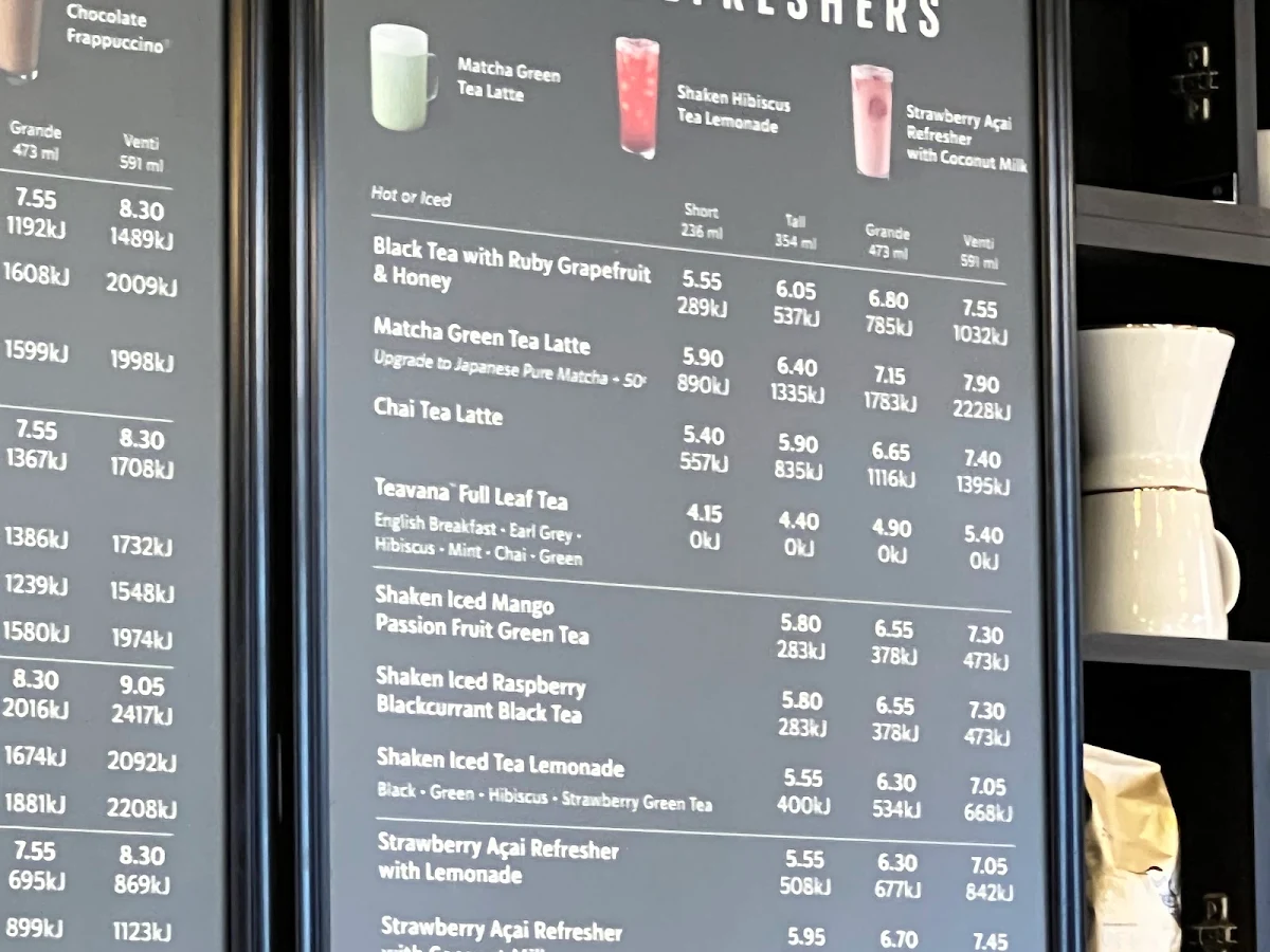 Menu, Starbucks Haymarket