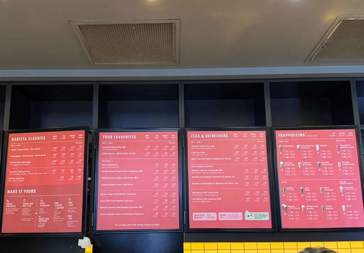 Menu, Starbucks Haymarket