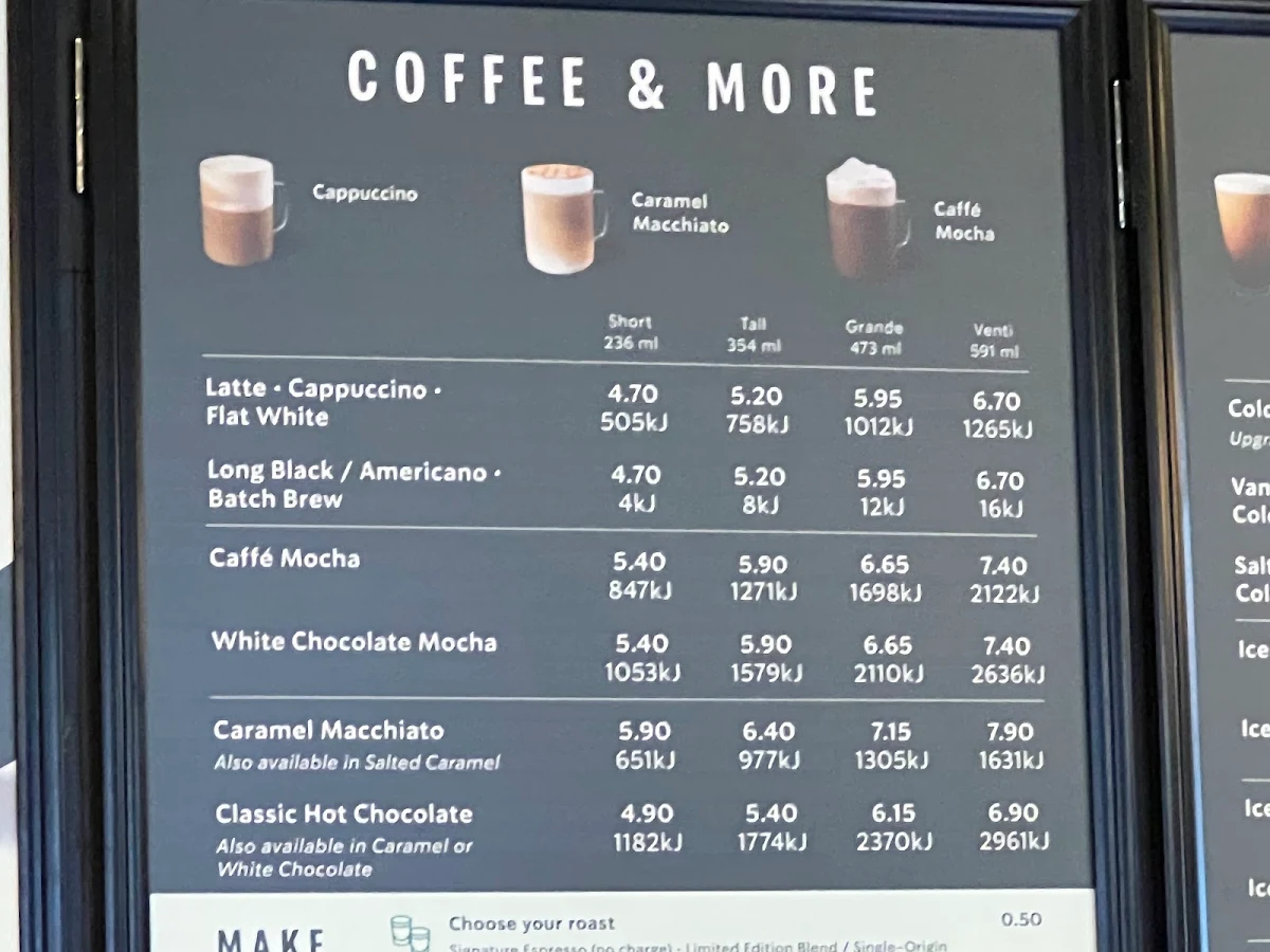 Menu, Starbucks Haymarket