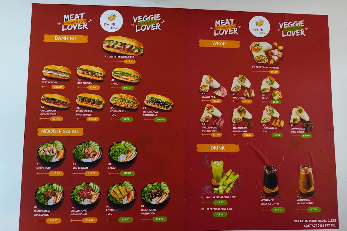 Menu, Banh Mi Dee (Glebe)