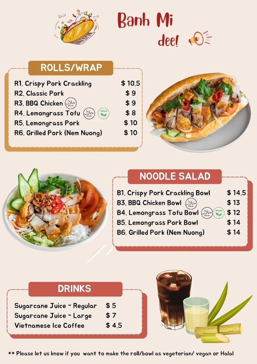 Menu, Banh Mi Dee (Glebe)