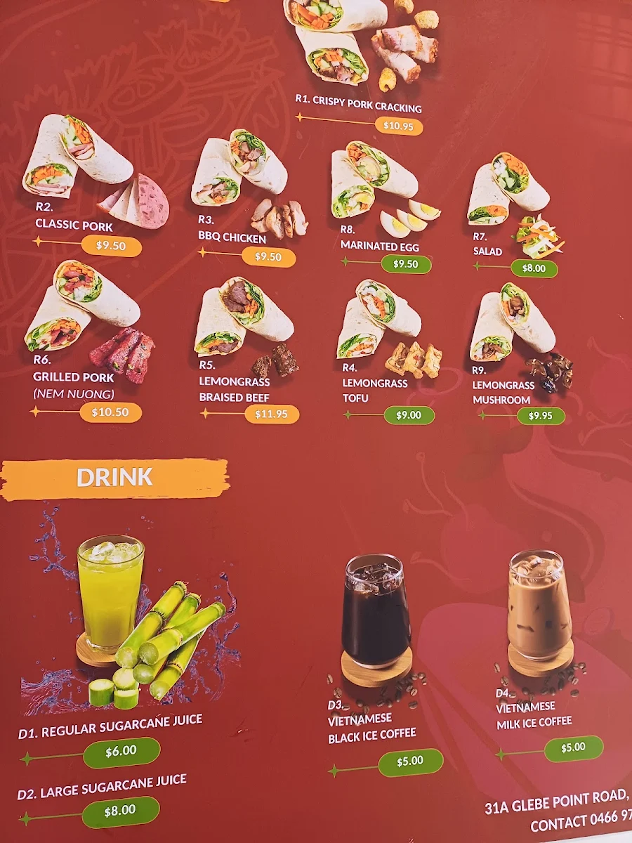 Menu, Banh Mi Dee (Glebe)