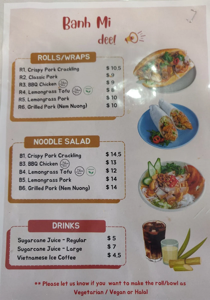 Menu, Banh Mi Dee (Glebe)