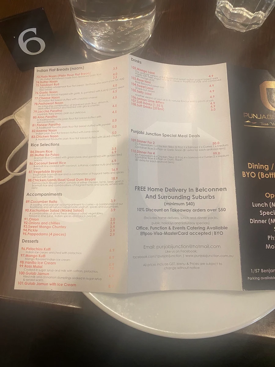 Menu, Punjabi Junction