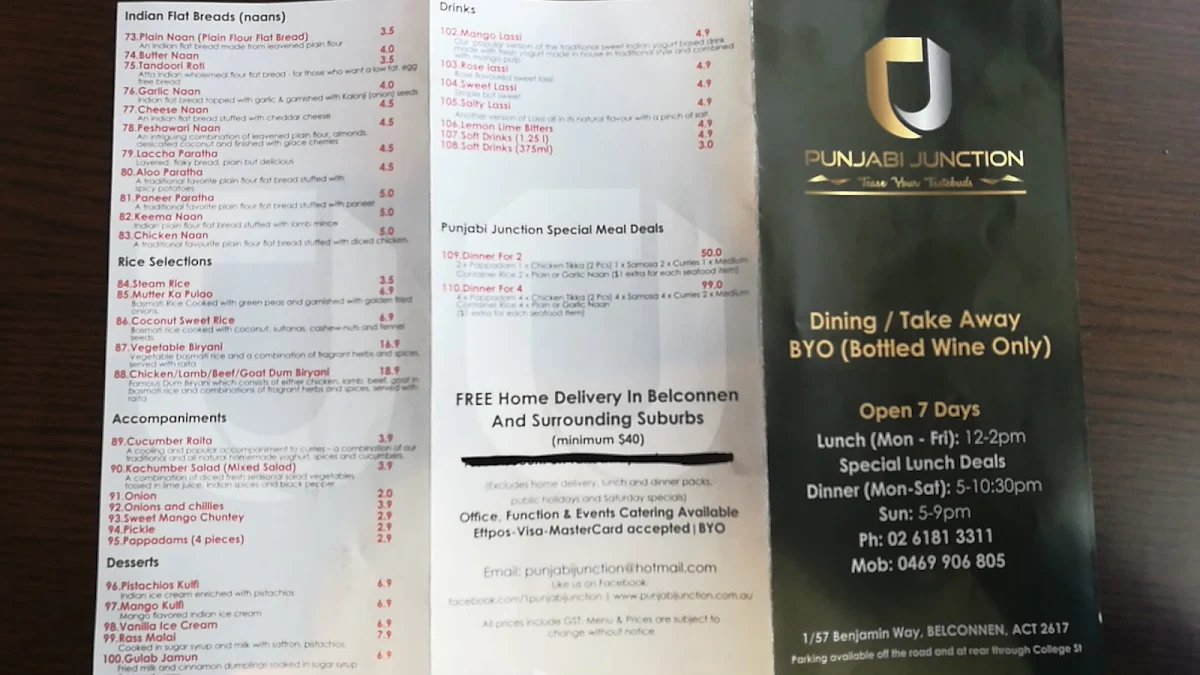 Menu, Punjabi Junction