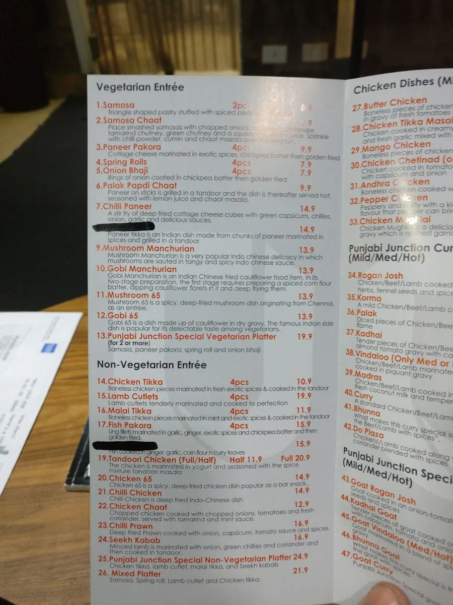 Menu, Punjabi Junction