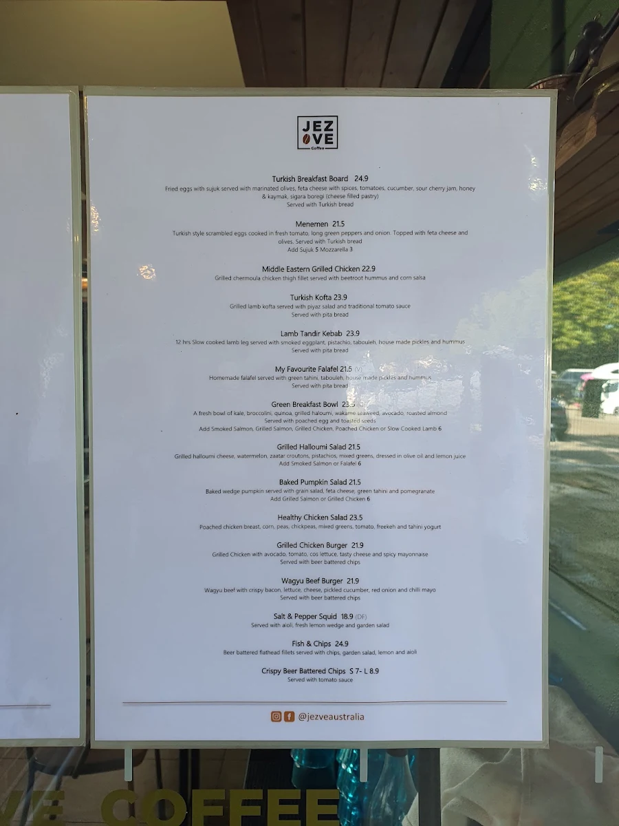 Menu, Jezve Coffee