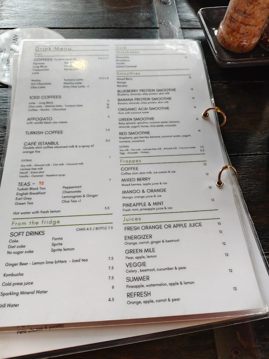 Menu, Jezve Coffee