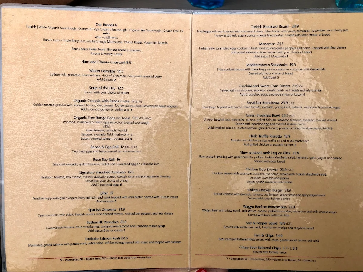 Menu, Jezve Coffee