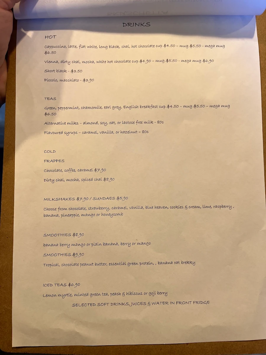 Menu, Bella Mia Espresso Bar