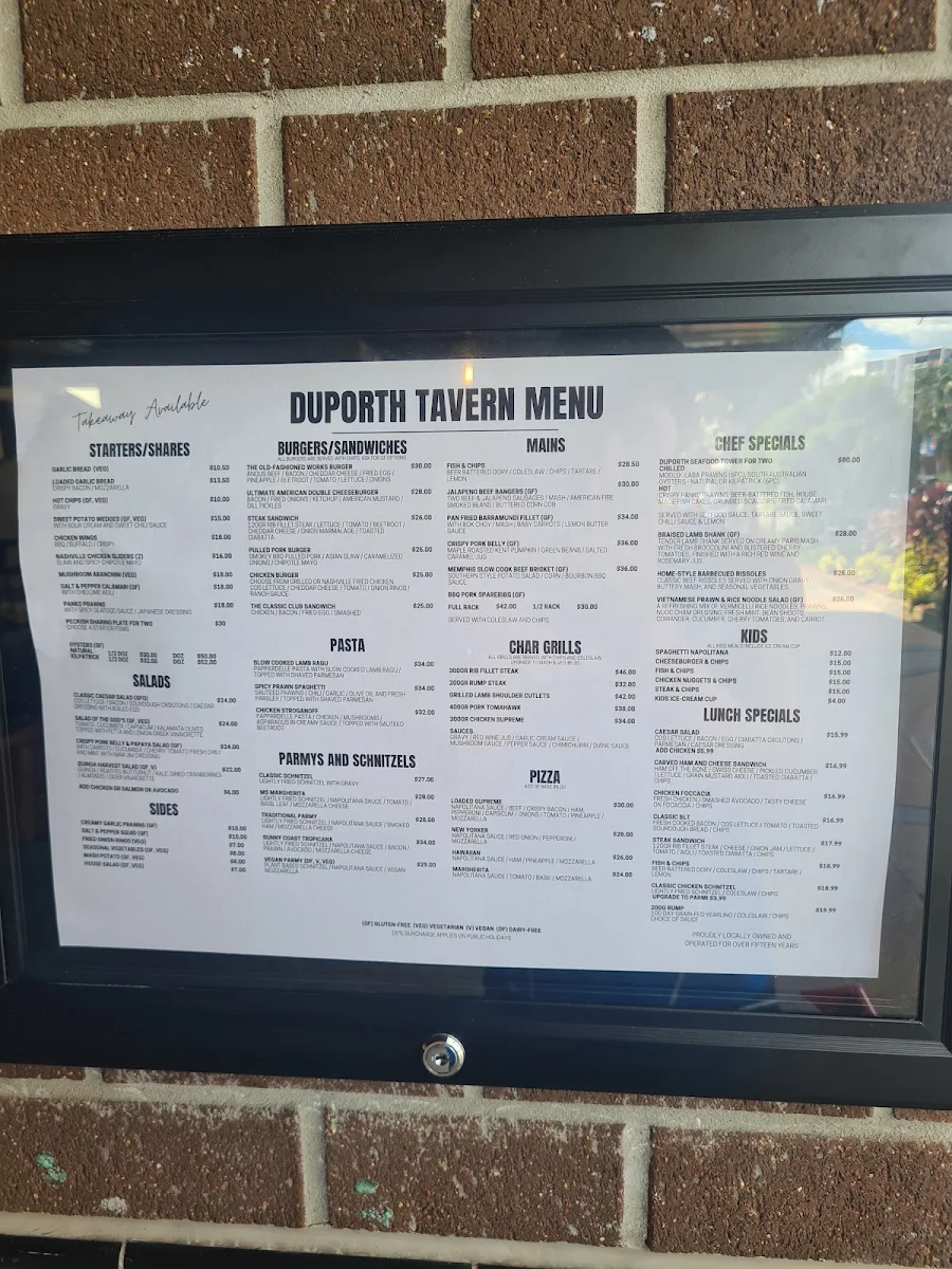 Menu, Duporth Tavern