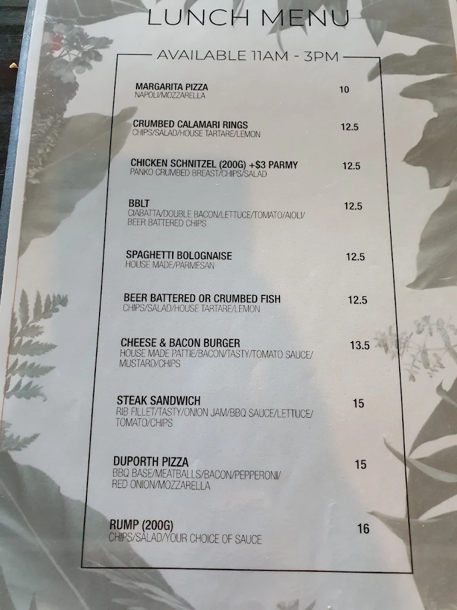 Menu, Duporth Tavern