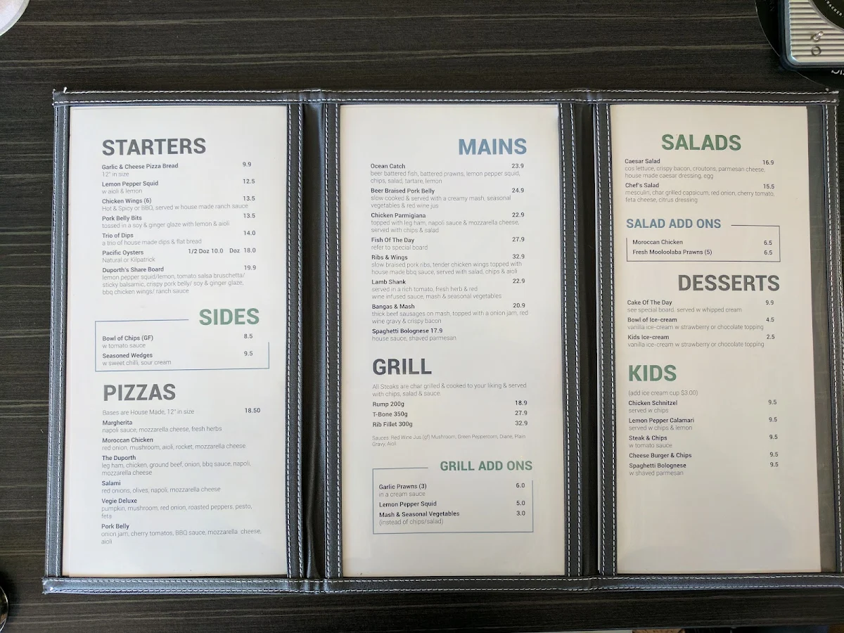 Menu, Duporth Tavern