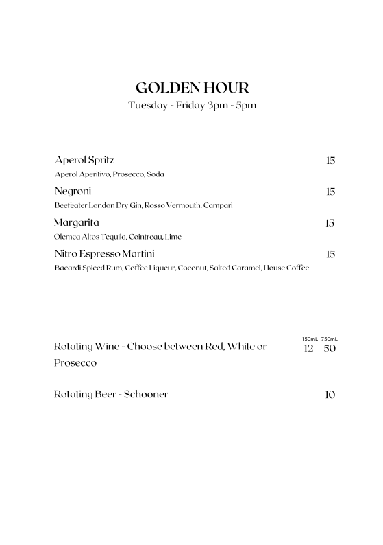 Menu, FABLE Melbourne