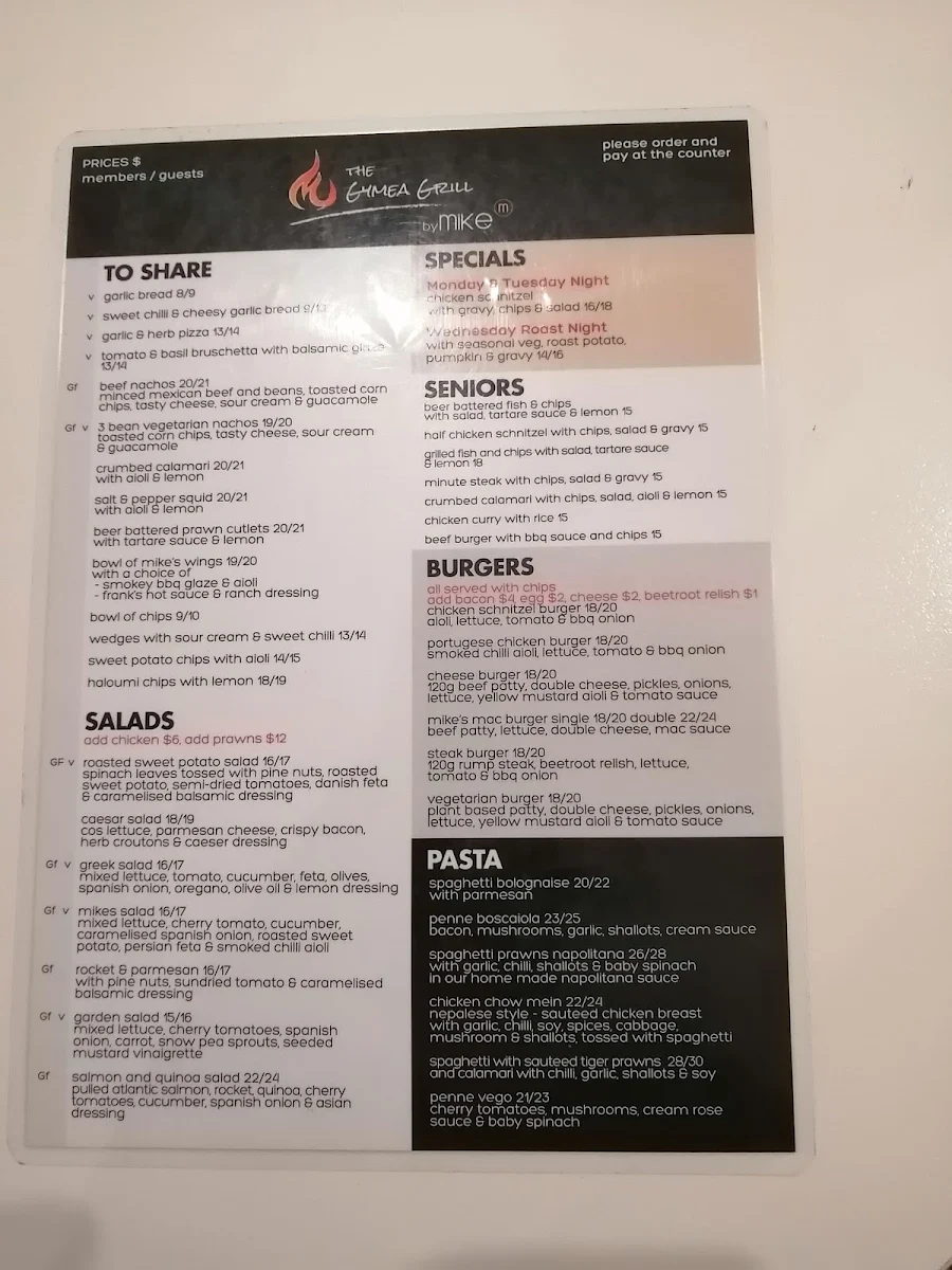 Menu, Gymea Grill by Mike