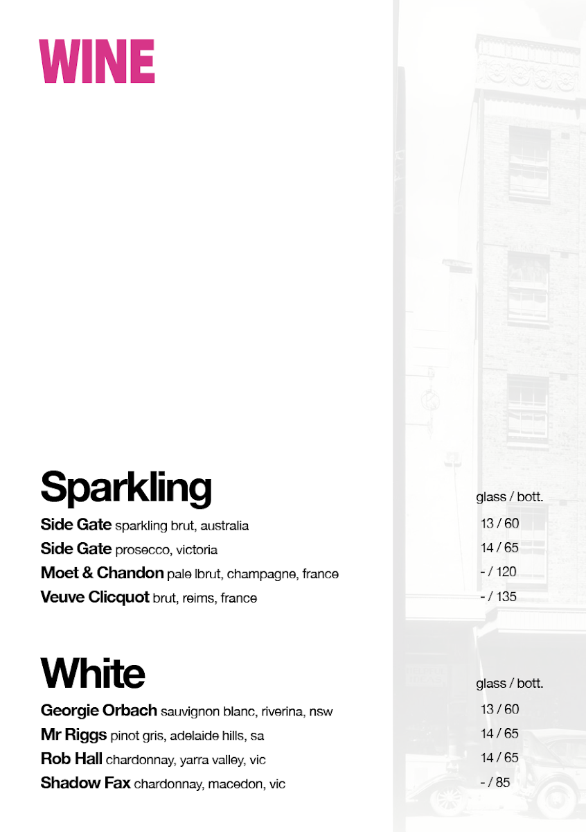 Menu, The Carlton Rooftop Bar
