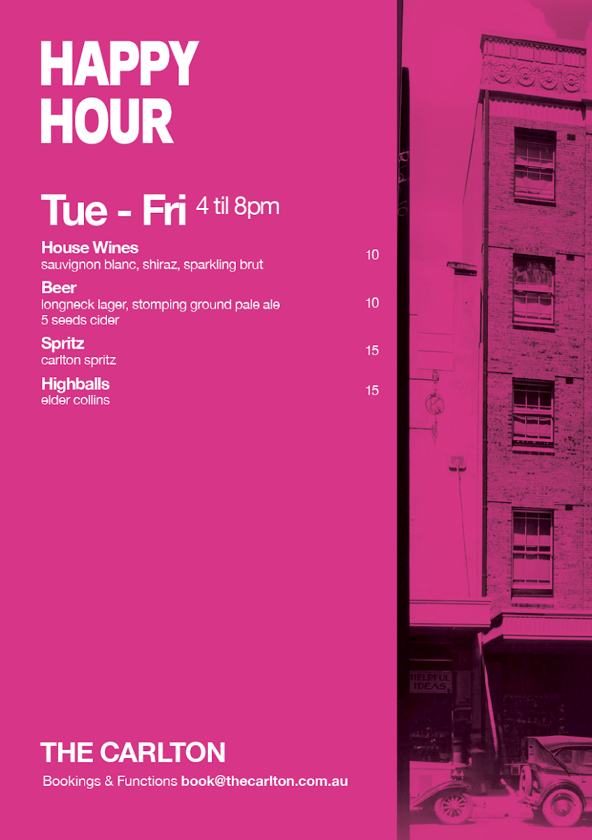 Menu, The Carlton Rooftop Bar