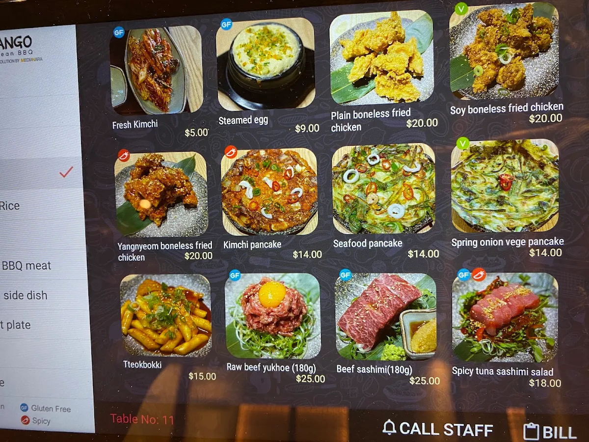 Menu, JANGO Korean BBQ Restaurant