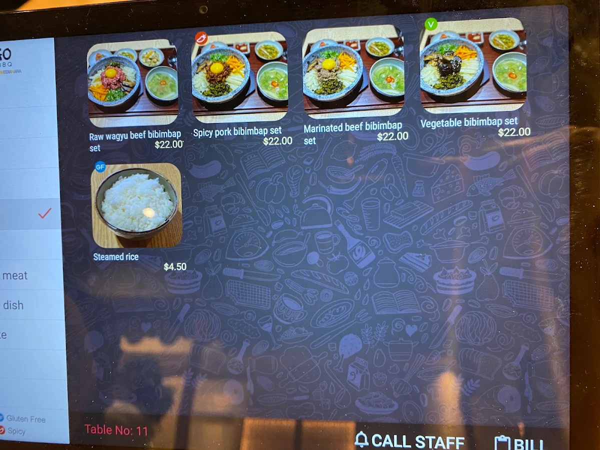 Menu, JANGO Korean BBQ Restaurant