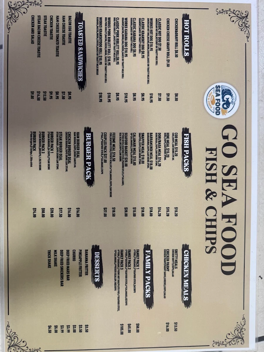 Menu, Go Seafood Fish and Chips