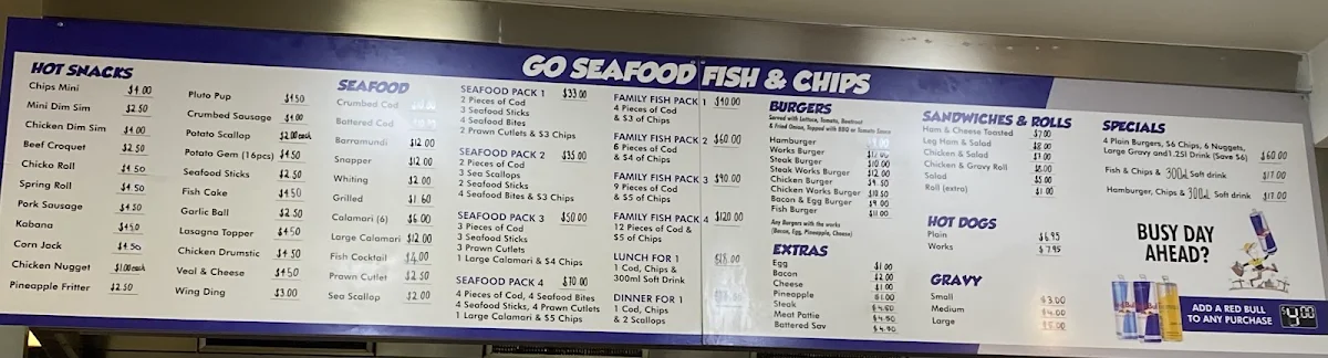 Menu, Go Seafood Fish and Chips