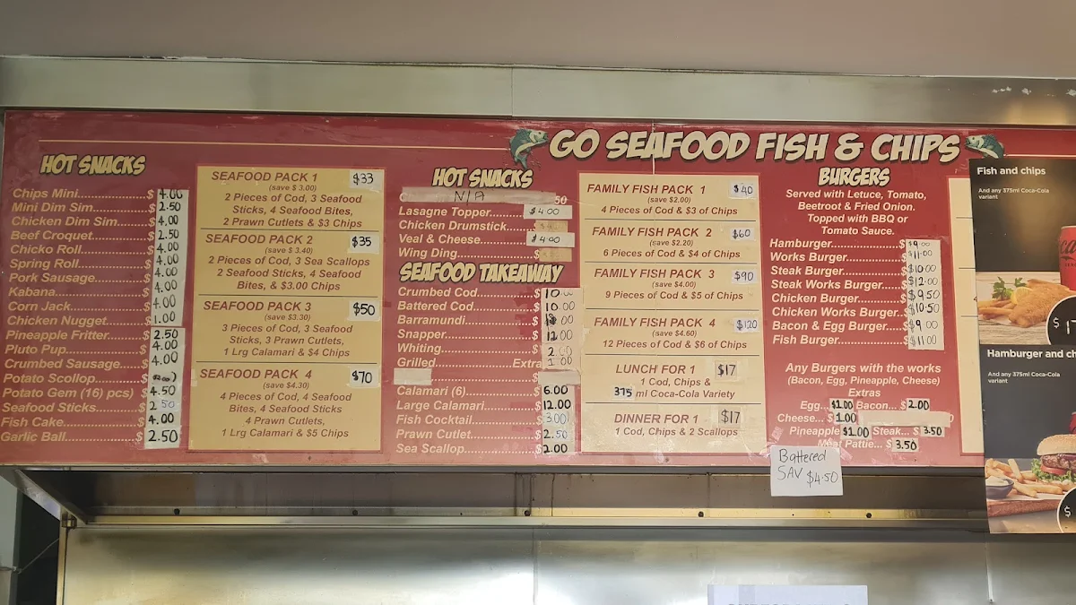 Menu, Go Seafood Fish and Chips