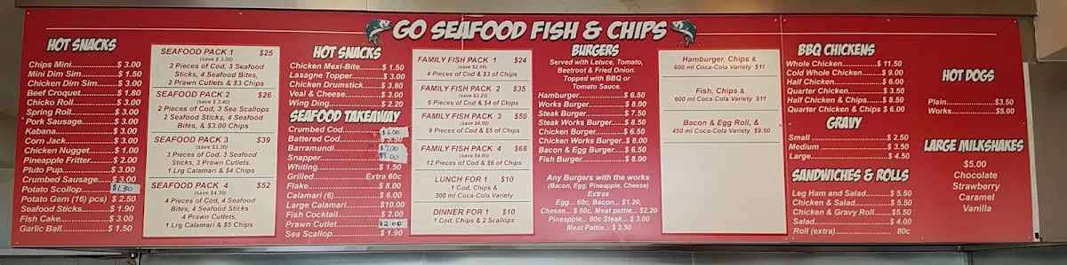 Menu, Go Seafood Fish and Chips